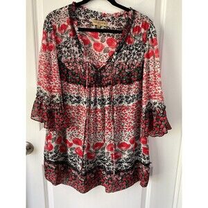 Notations Women’s Plus Red Top Blouse 2XL Boho Tunic Multicolor Peasant Shirt